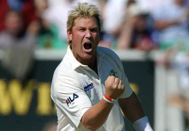 Shane Warne in 2005 celebrating taking the wicket of England's Kevin Pietersen for 14 runs during the first day of the fifth npower Test match at the Brit Oval in London. Photo: PA.