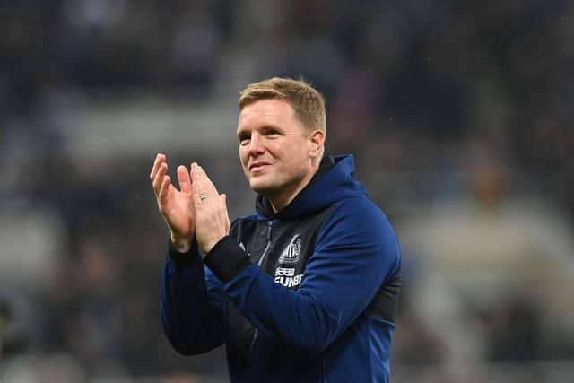 Newcastle United head coach Eddie Howe applauds fans last month.