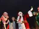 Hebburn Christmas lights switch on from South Tyneside Council leader Cllr Tracey Dixon, Mayoress Jean Copp, Cllr Richard Porthouse and Santa Claus with his Elf.