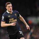 Chris Wood of Newcastle in action during the Premier League match between Leeds United  and  Newcastle United at Elland Road on January 22, 2022 in Leeds, England. (Photo by Stu Forster/Getty Images)