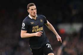 Chris Wood of Newcastle in action during the Premier League match between Leeds United  and  Newcastle United at Elland Road on January 22, 2022 in Leeds, England. (Photo by Stu Forster/Getty Images)