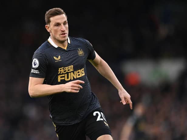 Chris Wood of Newcastle in action during the Premier League match between Leeds United  and  Newcastle United at Elland Road on January 22, 2022 in Leeds, England. (Photo by Stu Forster/Getty Images)