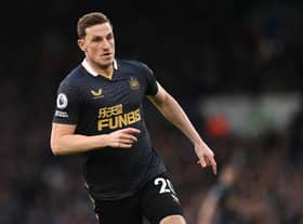Chris Wood of Newcastle in action during the Premier League match between Leeds United  and  Newcastle United at Elland Road on January 22, 2022 in Leeds, England. (Photo by Stu Forster/Getty Images)