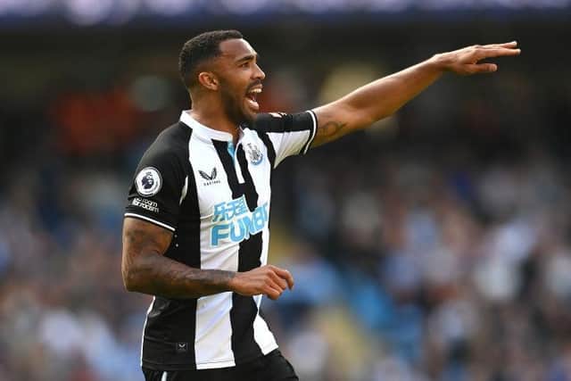 Newcastle striker Callum Wilson reacts during the Premier League match between Manchester City and Newcastle United at Etihad Stadium on May 08, 2022 in Manchester, England. (Photo by Stu Forster/Getty Images)