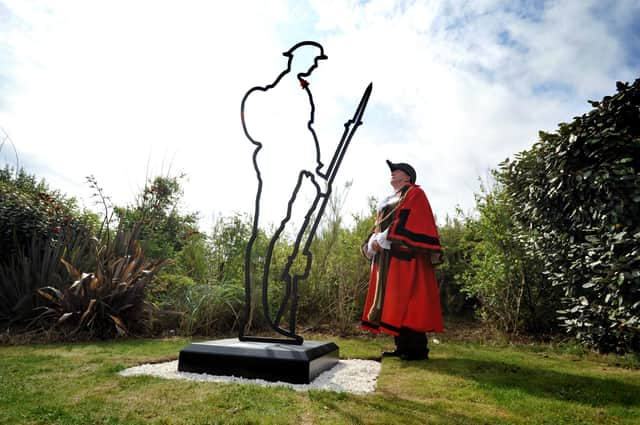 Mayor of South Tyneside, Norman Dick, at the Tommy Silhouette statue as council chiefs make preparations for Remembrance Day 2020