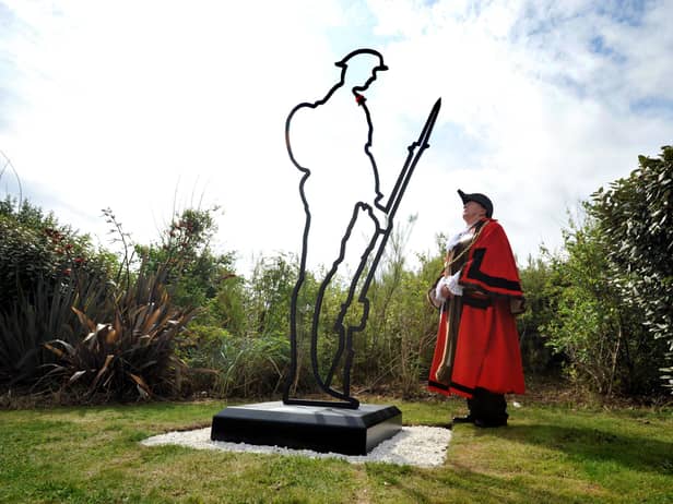 Mayor of South Tyneside, Norman Dick, at the Tommy Silhouette statue as council chiefs make preparations for Remembrance Day 2020