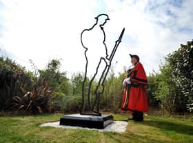 Mayor of South Tyneside, Norman Dick, at the Tommy Silhouette statue as council chiefs make preparations for Remembrance Day 2020