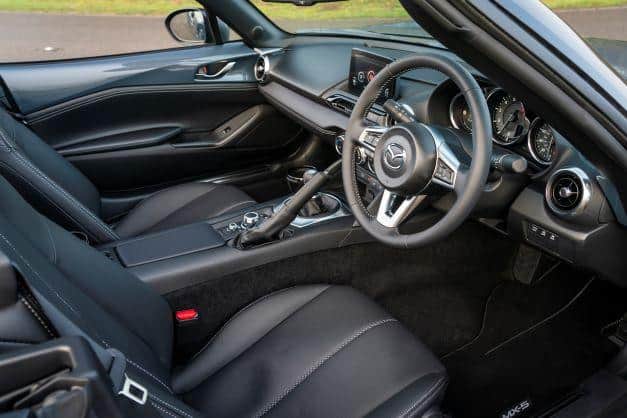 The stylish interior of the Mazda MX-5.