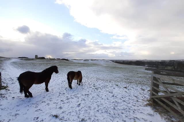 Snow on the hills earlier on this morning.