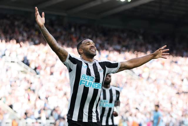 Callum Wilson celebrates scoring against Manchester City.