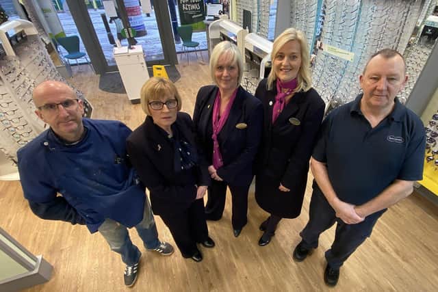 Specsavers South Shields staff (left to right) Paul Wilson, Diane Wemyss, Claire Green, Louise Scott and Graham Robinson Picture by FRANK REID