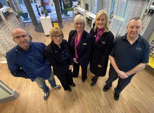 Specsavers South Shields staff (left to right) Paul Wilson, Diane Wemyss, Claire Green, Louise Scott and Graham Robinson Picture by FRANK REID