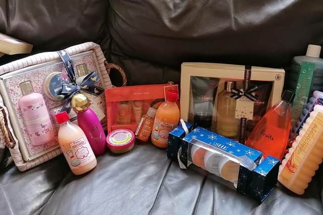 Some of the donations for key workers in South Tyneside after Gillian Gill launched an appeal.