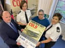 (Left to right) Mick Irwin, Vice-Chair of One Punch UK, Helena Barron, Chief Superintendent at Northumbria Police, Maxine Thompson-Curl, and Tonya Antonis, Assistant Chief Constable at Durham Constabulary, holding a poster to mark the launch of the Punched Out Cold campaign. 

Picture by FRANK REID.