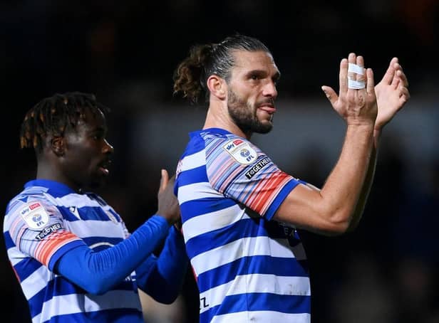 Andy Carroll of Reading applauds their fans after the final whistle of the Sky Bet Championship between Luton Town and Reading at Kenilworth Road on November 01, 2022 in Luton, England. (Photo by Justin Setterfield/Getty Images)