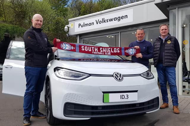 From left: Pulman Group commercial director Chris Slater, SSFC Ladies head coach Scott Curtis and South Shields FC business development manager Colin Docherty.