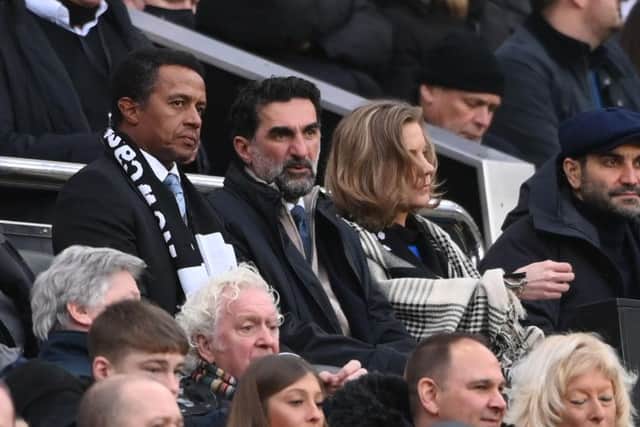Newcastle  United chairman Yasir Al-Rumayyan, second left, and co-owner Amanda Staveley at St James's Park.