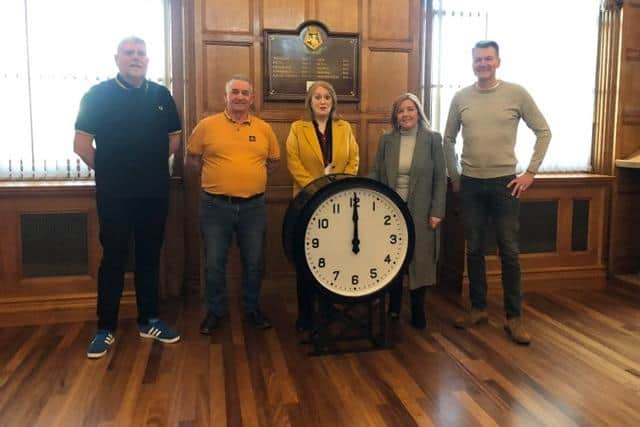 From left: Billy Robinson,  vice Chair of the Boldon Colliery Heritage group, George Henderson, group chairman, Cllr Sandra Duncan, CAF chair Alison Strike and group member Sean Hudson.