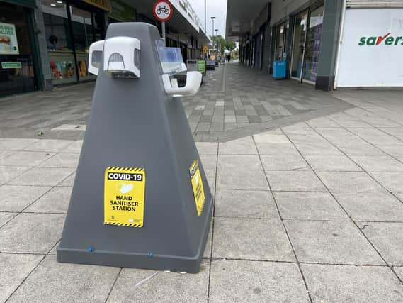 Hebburn Town Centre hand sanitiser point Picture by Frank Reid