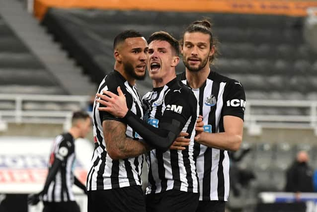 Jamaal Lascelles celebrates his goal.