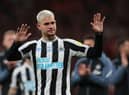 Bruno Guimaraes was substituted against Manchester United at Wembley (Photo by ADRIAN DENNIS/AFP via Getty Images)