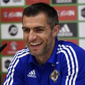 Former Newcastle United defender Aaron Hughes has been appointed to Michael O'Neill's backroom staff (Photo credit should read PHILIPPE DESMAZES/AFP via Getty Images)