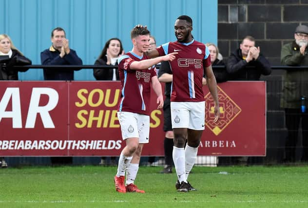 Will McGowan celebrates goal with Darius Osei. Picture by Kev Wilson.