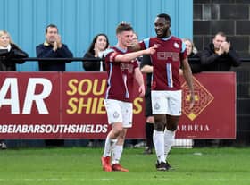 Will McGowan celebrates goal with Darius Osei. Picture by Kev Wilson.