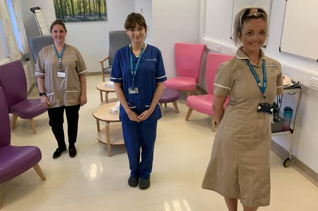 Midwife Joanna Wylie, centre, with maternity health advisors Kirsty Lamb, left, and Julie Dodd, right.