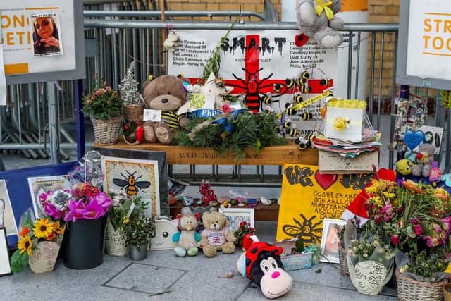 A memorial to the victims of the Manchester Arena bombing at Victoria Station in Manchester. Photo by Peter Byrne/PA Wire.
