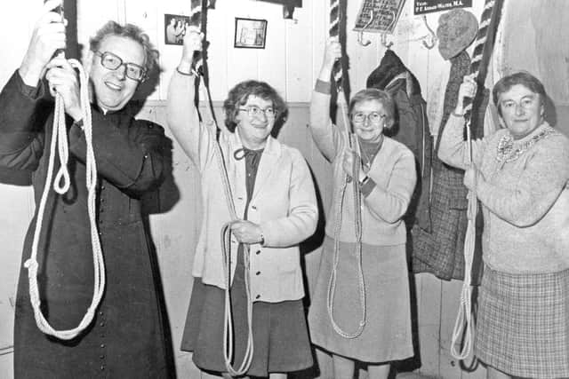 Still ringing after 35 years in 1981 were Vicar of St Hilda's, the Rev Jim Vincent and the three Softley sisters who began a family tradition of bell ringing. Left to right: Enid, Kath and Brenda.