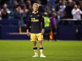 Jack Young of Newcastle United looks dejected during the Papa John's EFL Trophy Group match between Sheffield Wednesday and Newcastle United U21's at Hillsborough on August 31, 2021 in Sheffield, England. (Photo by George Wood/Getty Images)