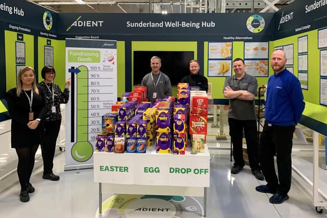 Staff from Aident with their haul of Easter eggs.