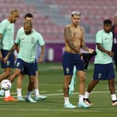 Brazil and Newcastle United midfielder Bruno Guimaraes trains at the  Hamad Stadium Doha, yesterday.