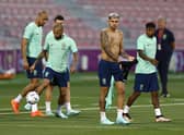 Brazil and Newcastle United midfielder Bruno Guimaraes trains at the  Hamad Stadium Doha, yesterday.