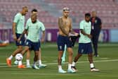 Brazil and Newcastle United midfielder Bruno Guimaraes trains at the  Hamad Stadium Doha, yesterday.