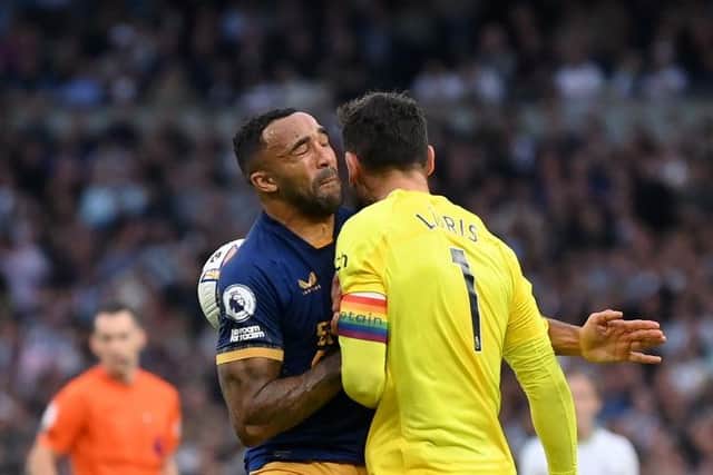 Hugo Lloris clashed with Callum Wilson for Newcastle Unitd's opener on Sunday (Photo by Justin Setterfield/Getty Images)