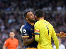 Hugo Lloris clashed with Callum Wilson for Newcastle Unitd's opener on Sunday (Photo by Justin Setterfield/Getty Images)