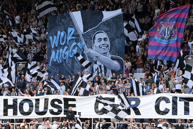 Miguel Almiron was the centre of another great pre-match Wor Flags display ahead of the clash with Manchester City (Photo by Stu Forster/Getty Images)