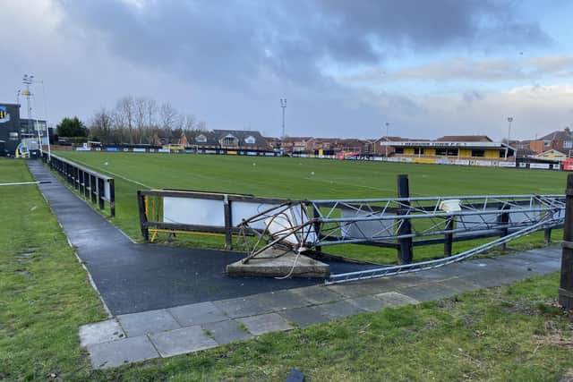 Damage at Hebburn Town FC following Storm Arwen.
