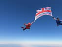 Still showing the Armed Forces Day flag starting its journey, courtesy of Sky-High Skydiving at Shotton Colliery.