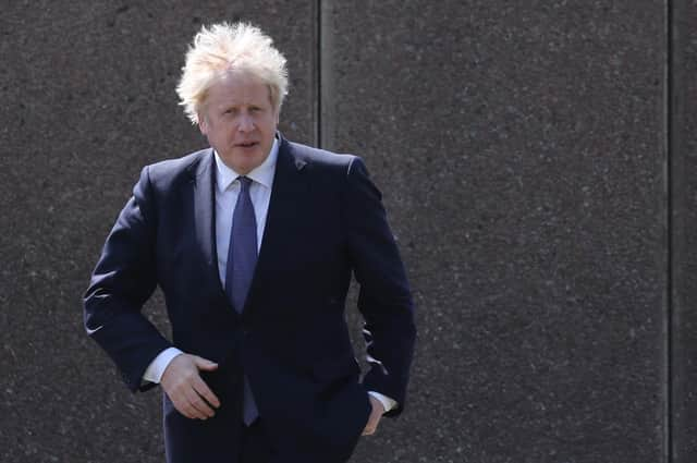 Prime Minister Boris Johnson during a visit to Cleves Cross Primary school in Ferryhill, County Durham. Picture date: Thursday May 13, 2021.