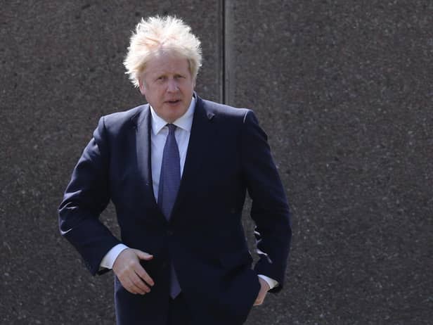 Prime Minister Boris Johnson during a visit to Cleves Cross Primary school in Ferryhill, County Durham. Picture date: Thursday May 13, 2021.