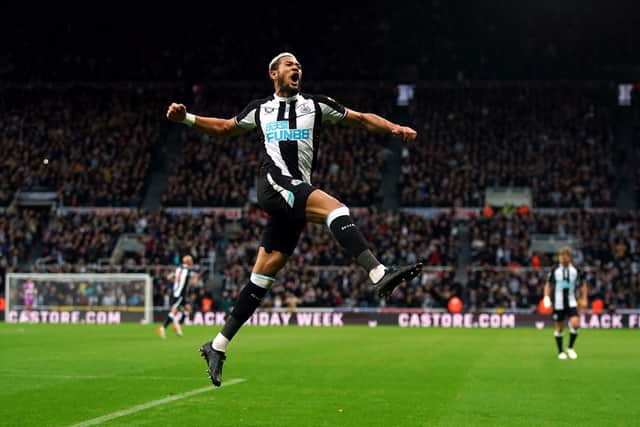 Joelinton celebrates scoring Newcastle United's second goal.