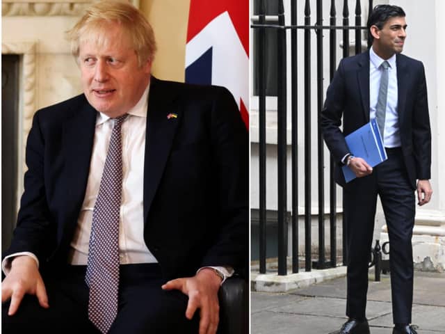 Boris Johnson and Rishi Sunak will receive fines in relation to lockdown gatherings held at Downing Street, it has been announced. Pictures: Getty Images.