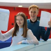 Jarrow School student Jessica Stonehouse and Dwight Davies with their GCSE results.