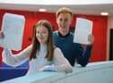 Jarrow School student Jessica Stonehouse and Dwight Davies with their GCSE results.