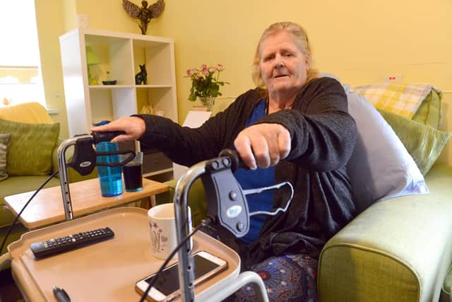 Frank Bushell House resident Jannette Johnson returns home after spending time in hospital with Covid.