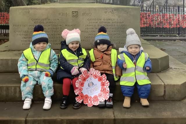Youngsters at the war memorial.