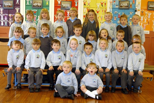 Mrs Scullion and Mrs Cockburn's reception classes lined up for this 2005 photo.